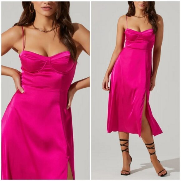💕ASTR💕 Bustier Satin Dress ~ Barbiecore Fuchsia Small S NWOT - Picture 1 of 15